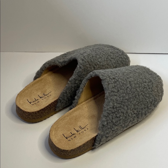 Nicole Miller Shoes - NIB Nicole Miller Gray Sherpa Open-Back Slides.  Size 8.